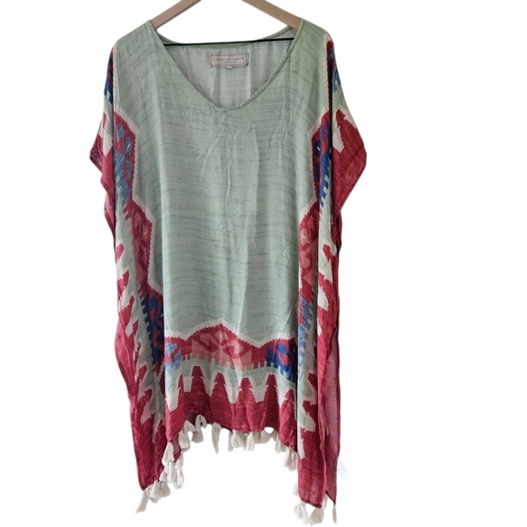Double D Ranch Green Aztec Print Love The World Away Poncho Size L/XL - Picture 2 of 15